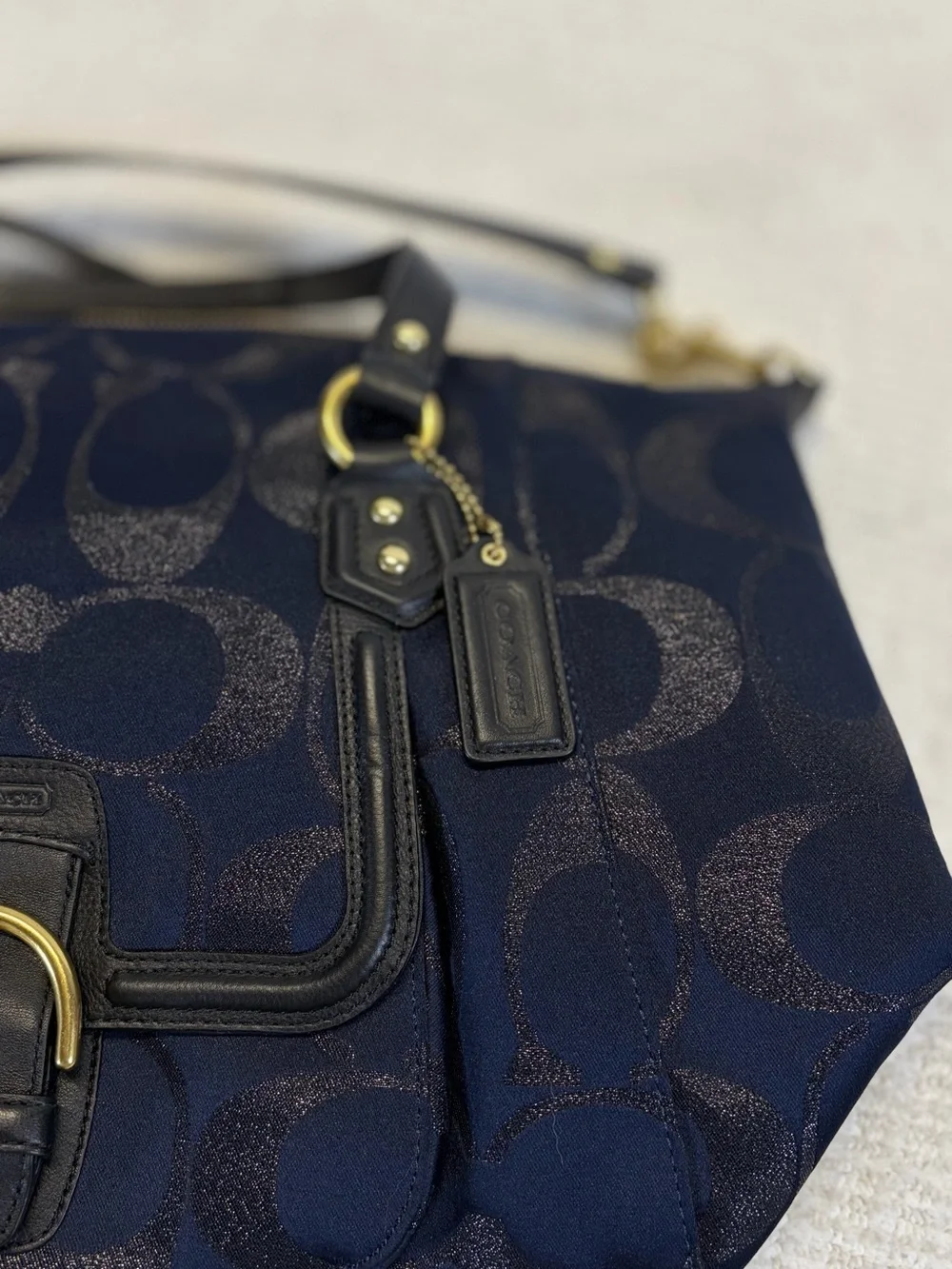 Coach NWT F26243 Signature Metallic Midnight Large Satchel Bag